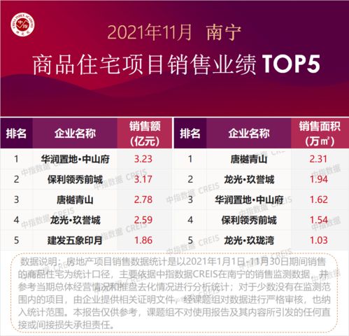 2021年1 11月广西 南宁房地产企业销售业绩TOP10
